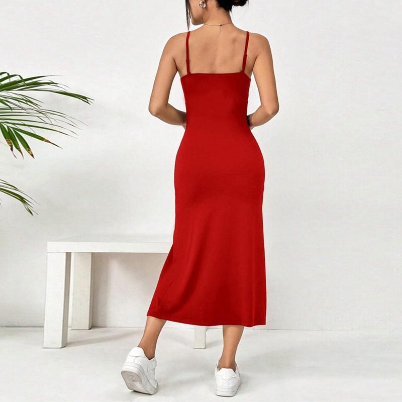 Women's Square Neck Sleeveless Halter Split Dress