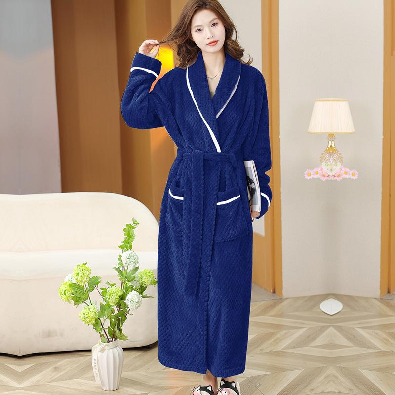 Women's Extra Long Winter Coral Fleece Flannel Bathrobe Pajamas