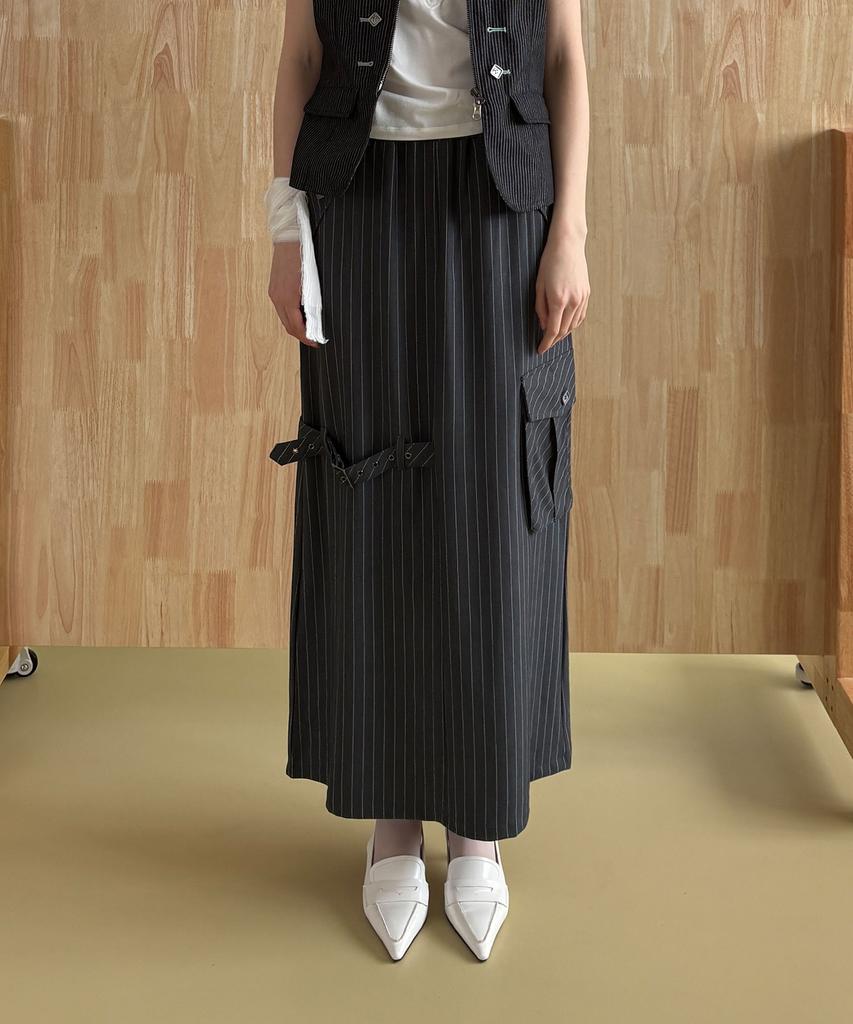 Heretic Button Stripe Strap Maxi Skirt / Charcoal