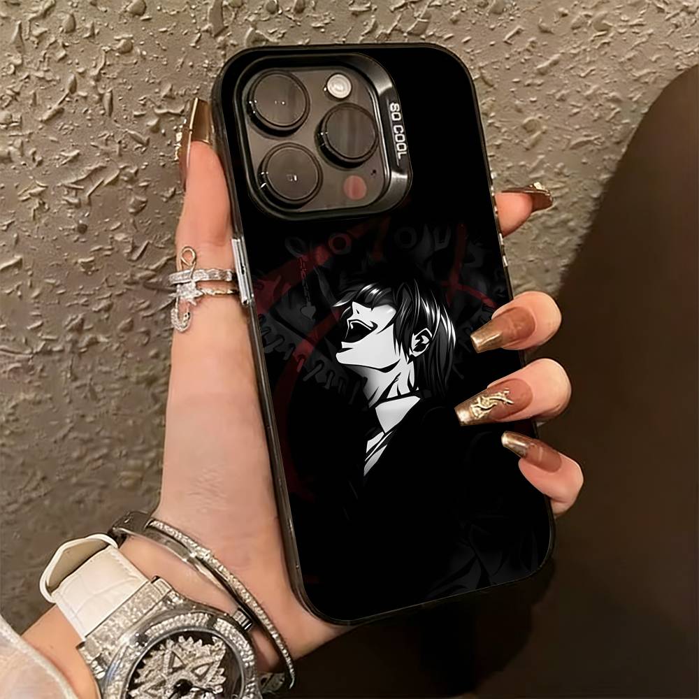 Death Note Kira Yagami Dark Anime Phone Case For iPhone 17,16,15,14,13,12,11 Plus,Pro Max,XS,Colored Silver Plated Inside Cover