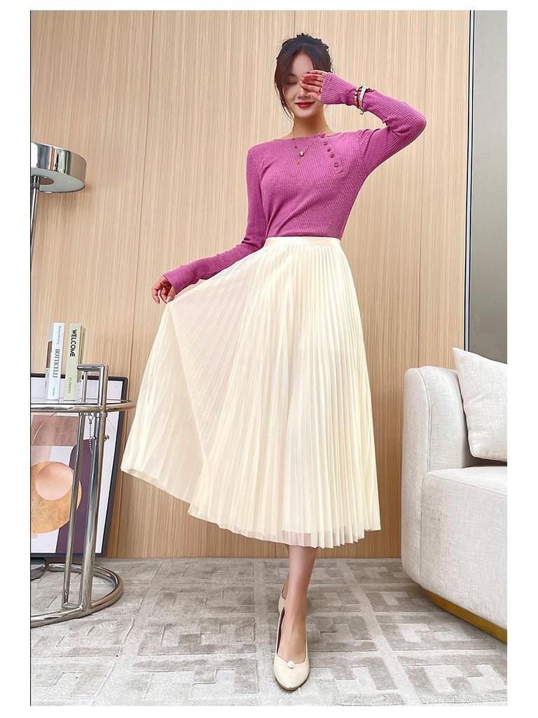 Mesh Pleated Women's Midi Skirt, High-Waisted A-Line for Spring/Summer