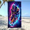 Hockey Neon Art Beach Towel, Vibrant Sports Player Design Quick-Dry Sand-Free Microfiber Bath Towel for Party and Camping