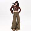 1116 Autumn American High-end Military Green Tooling Casual Wide-leg Pants Women's Autumn High-waisted Thin Loose Versatile Trousers