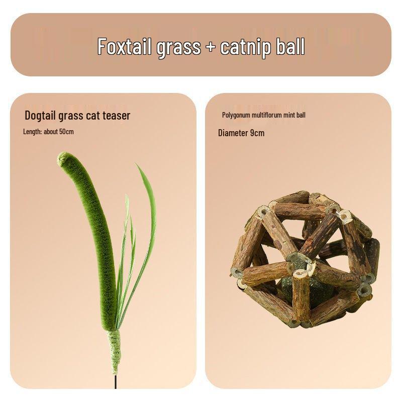 Foxtail Grass Cat Teaser Wand: Durable Long Rod Toy for Self-Play and Boredom Relief
