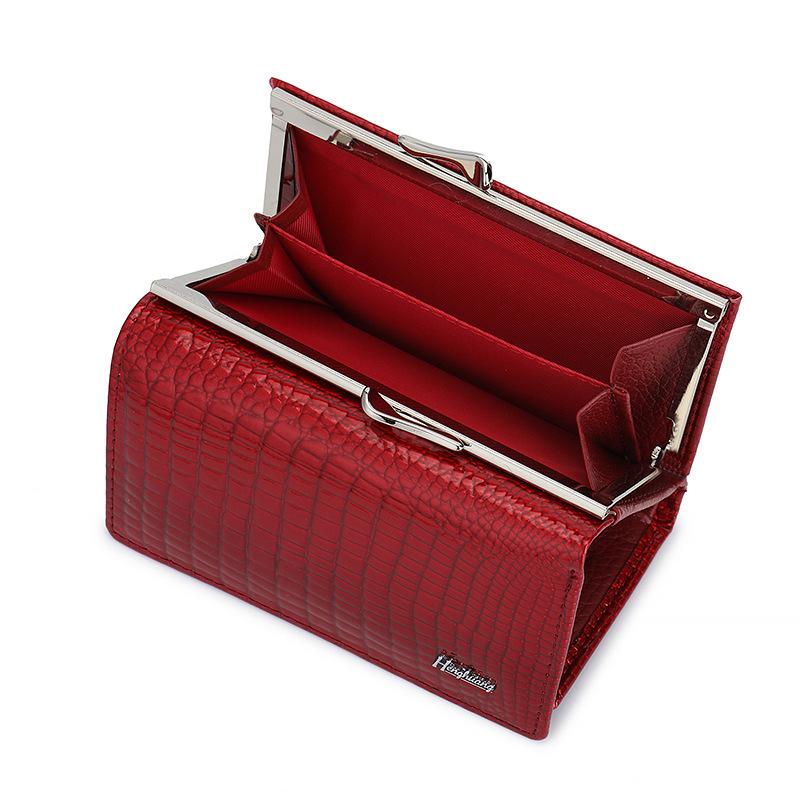 Women's Genuine Patent Leather Tri-fold Wallet, Solid Color, Compact and Multifunctional Card Holder