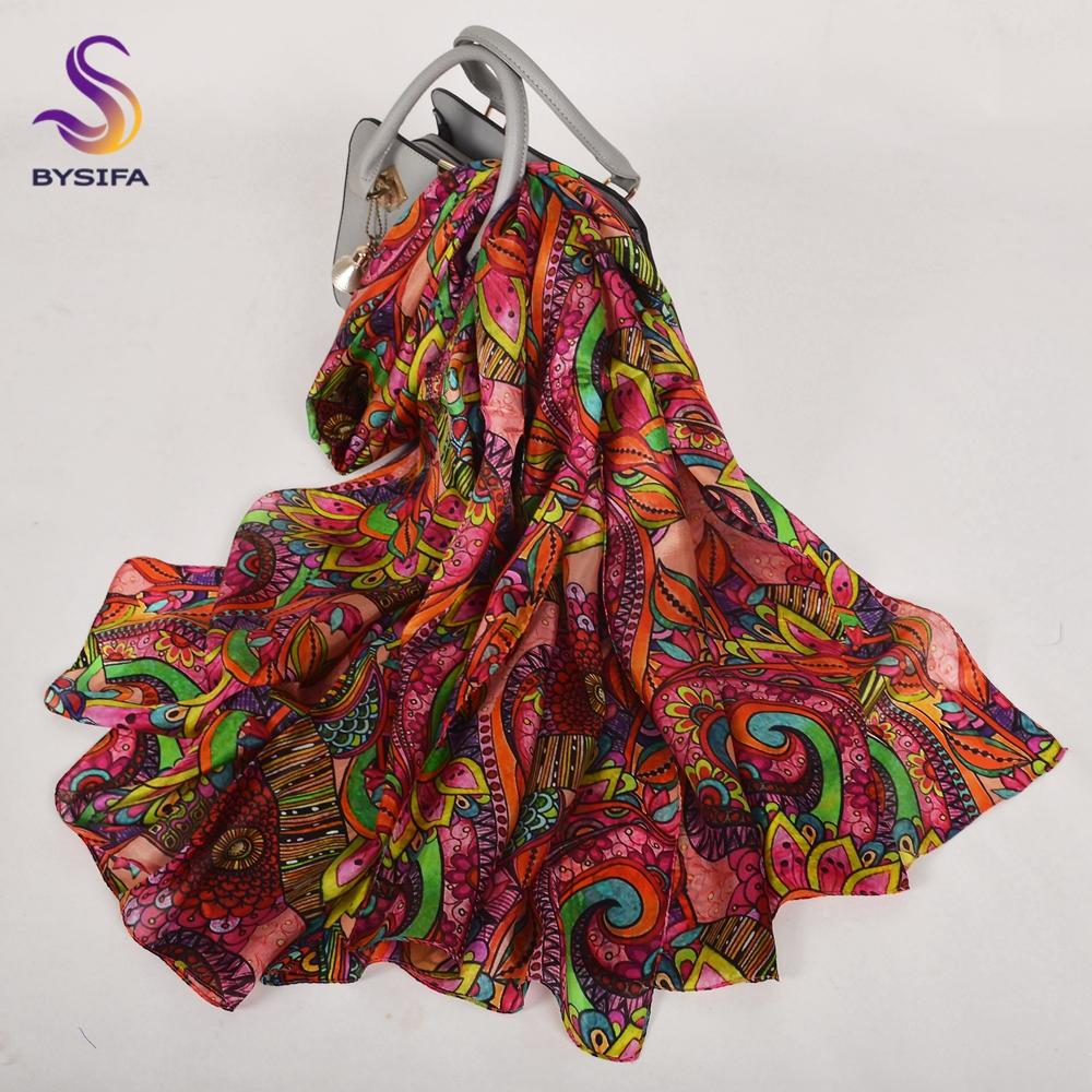 White 100% Mulberry Silk Scarf Shawl Women New Floral Design Summer Long Beach Shawl Luxury Ladies Neck Scarves Hijabs