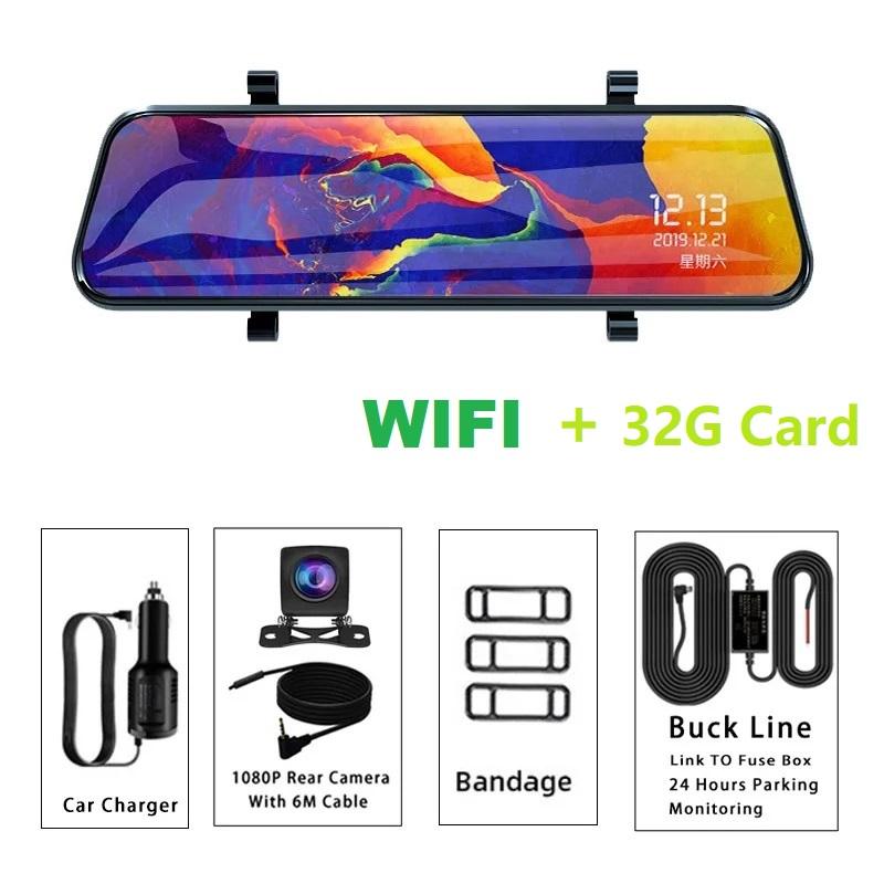 10'' Touch Screen Car Stream Media Dashcam DVR 1080P Dual Lens IPS Rearview Mirror Dash Camera Night Vision Video Recorder