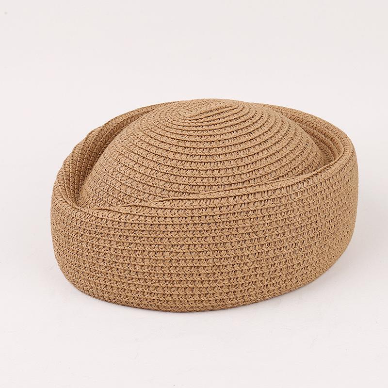 Simple solid color straw beret children spring and summer fashion casual painter bud hat stewardess hat shows small face