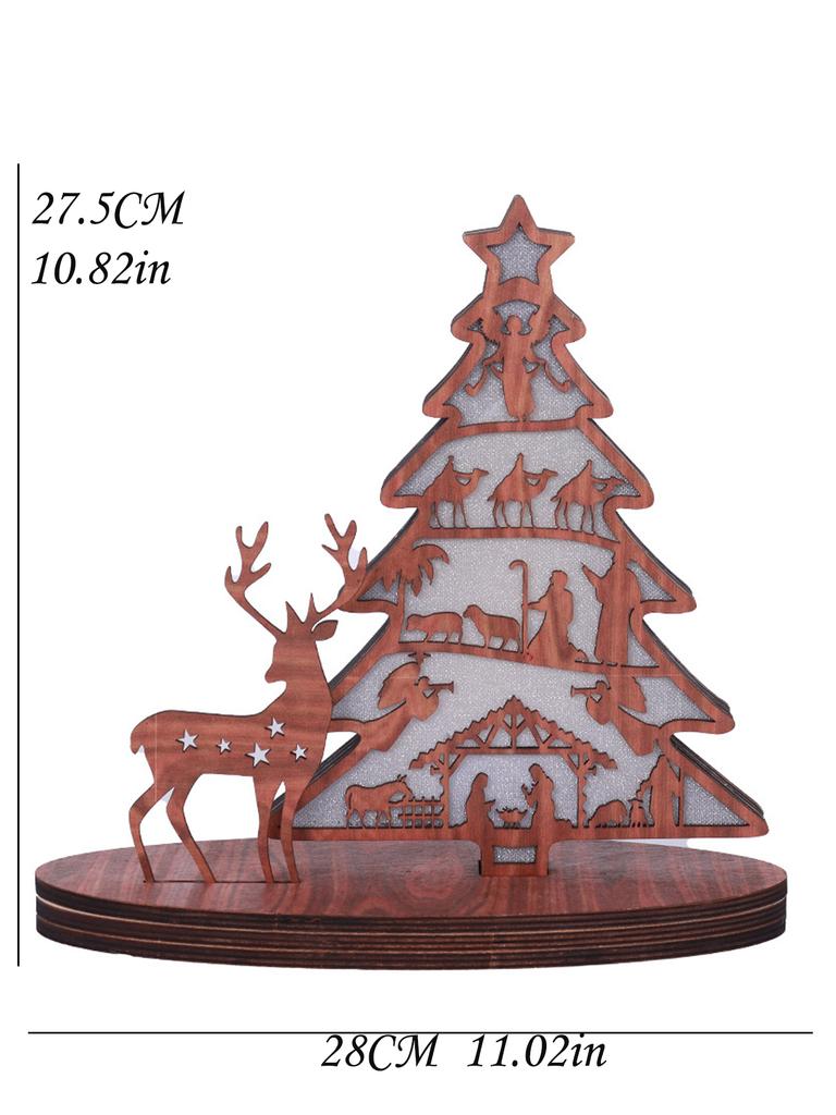Kids Christmas Gift: 3pcs Luminous Wooden Ornaments - Christmas Tree, Elk & Nativity Scene for Home Party Decoration