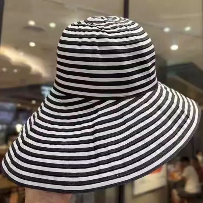 Foldable Women Striped Sun Bucket Hat Fashion Summer Sunshade Cap Breathable