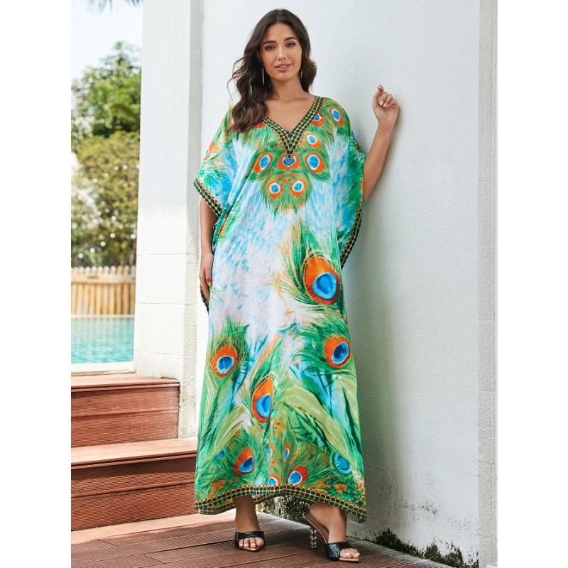 Summer Women's Dress Plus Size Printed Beach Cover-up Loose Holiday Sunscreen Bikini Cover-ups