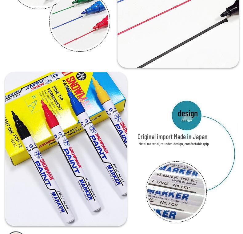 Alcohol-Resistant Snowman Paint Marker 1.0mm, Black & White, Fade-Proof, Low Halogen Touch-Up Pen
