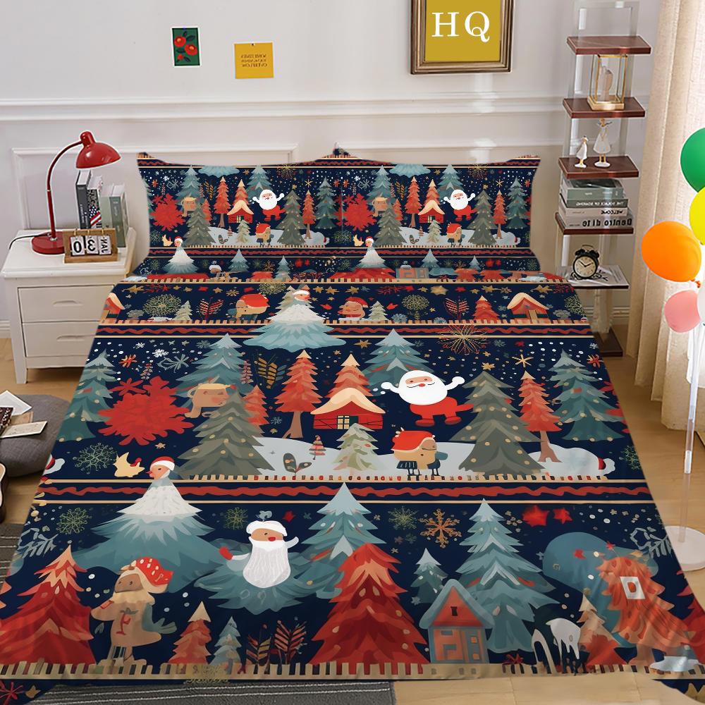 Microfiber Fabric Christmas Bedding Set Luxury HD Quilt Cover Pillowcase 2 or 3 AU/EU/DE/US Full Size Quick Drying Easy Cleaning Home Decoration