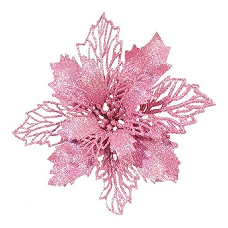 11cm Christmas Glitter Poinsettia Flower Decorative Xmas Tree Flowers for Wreath Ornaments Wedding Party Spring Festival New