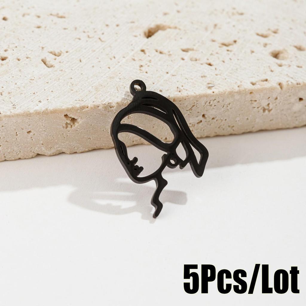 Abstract Human Face Pendant Necklace - Stainless Steel Cartoon Girl Design