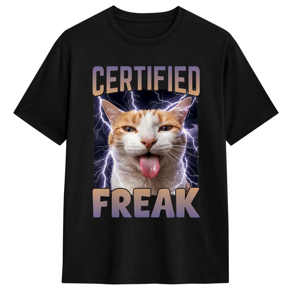 Vintage T Shirt Summer Certified Freak Cat Trendy Cool T Shirts 100 Cotton Tshirt For Unisex Y2k Basic Short Sleeve Top Tees