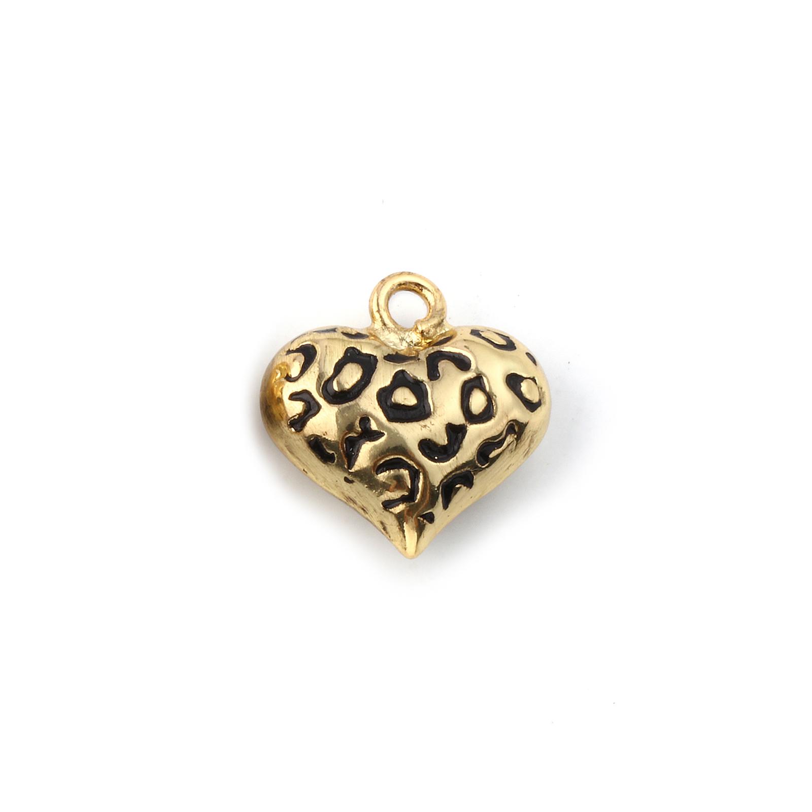 

1 Piece Brass 3D Heart Charms Gold Plated Black Enamel Heart Leopard Print Necklace Pendants for DIY Man Women Fashion Jewelry