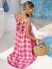 2026 Summer European and American New Plaid Long Skirt Beach Vacation Casual Vest Dress