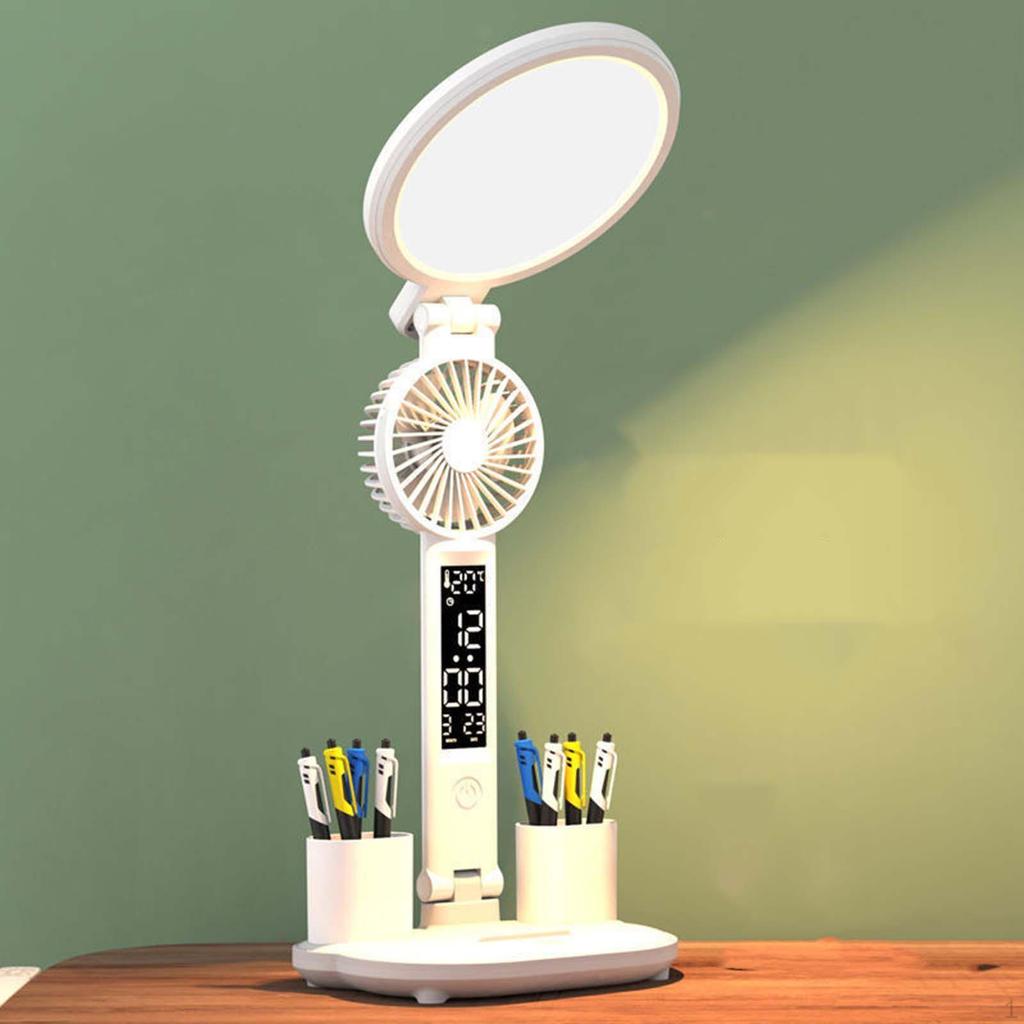 Desk Light with Fan 3 In 1 Design Modes Adjustable Pen Holder Foldable Table Lamp Dimmable