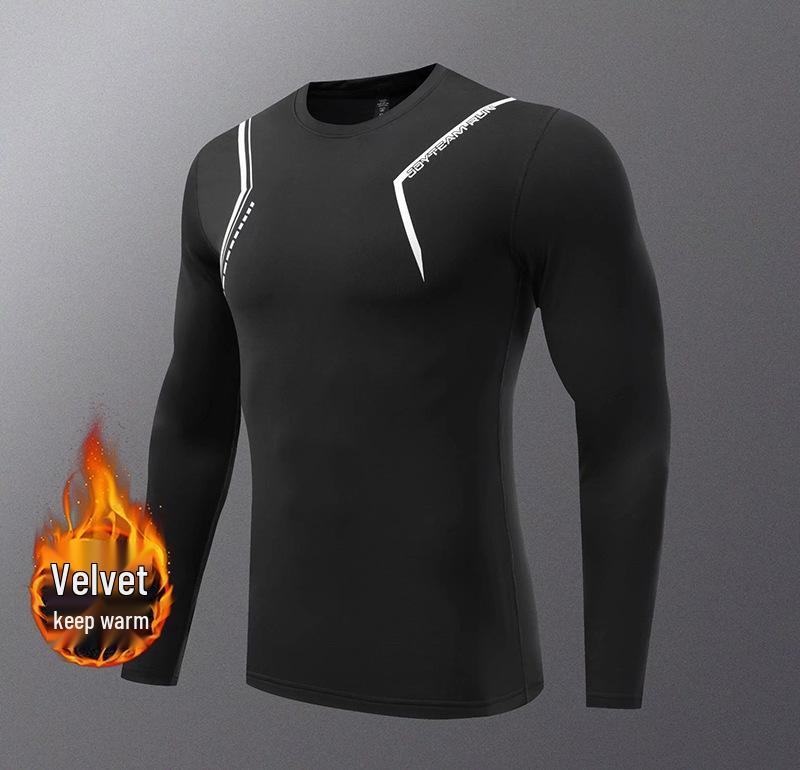 Men s Fleece-Lined Quick-Dry Long-Sleeve Sports Top for Winter Fitness Training M