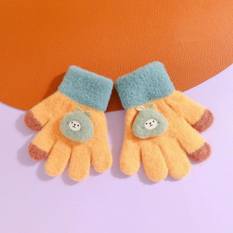 Cute Cartoon Bear Baby Gloves Toddler Boys Girls Warm Knitted Mittens Autumn Winter Kids Kindergarten Five Fingers Gloves