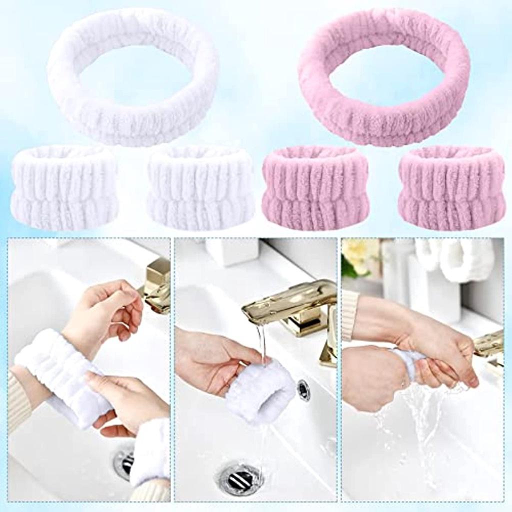 6 Stück Spa- und Handgelenk-Gesichts-Stirnbänder, Make-up-Stirnband, weiche Flanell-Haarbänder für Make-up und Waschen, Klebeband, Haar-Make-up, elastisches Damen-Stirnband