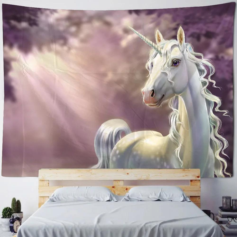 Dreamy Unicorn Tapestry Wall Hanging Hippie Home Bedroom Party Background Poster Cartoon Horse Dormitory Hanging Cloth Blanket