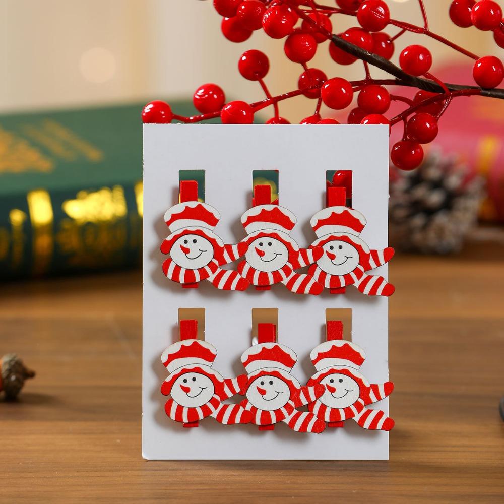 

6PCS/SET Cartoon Snowflake Decorative Clips Snowman/Elk Christmas Photo Clips New Year Gift Style B