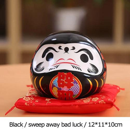 4.5 inch Japanese Ceramic Daruma Figurine, FengShui Figure Zen Ornament, Lucky Charm Money Box, Home Tabletop Decor