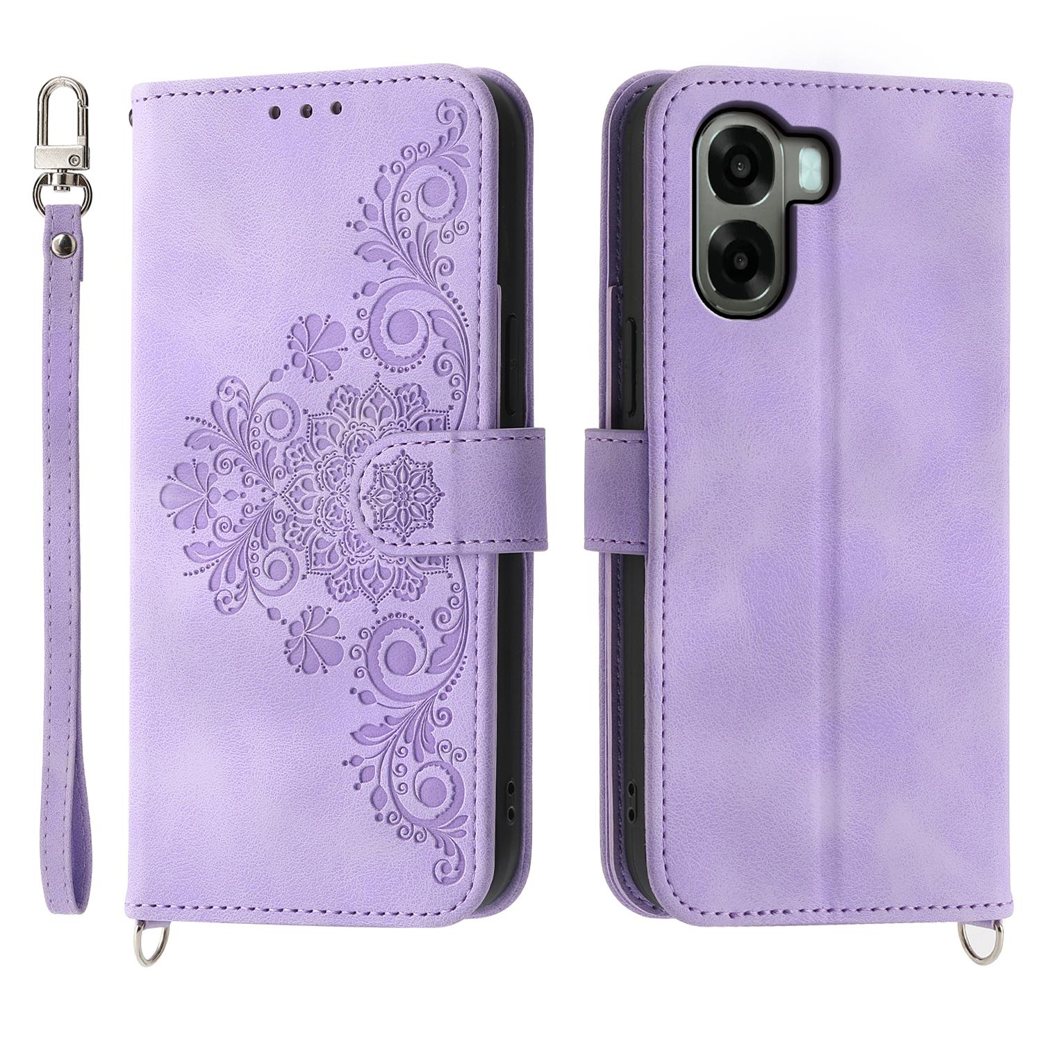 

For Oppo A6x 5G / A6x 4G Wallet Case Flower Pattern PU Leather Phone Cover with Strap