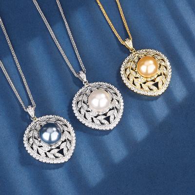 Jewelry Copper Bottom Plating Design Pearl Luxury Retro Hollow Pendant Necklace 16Mm
