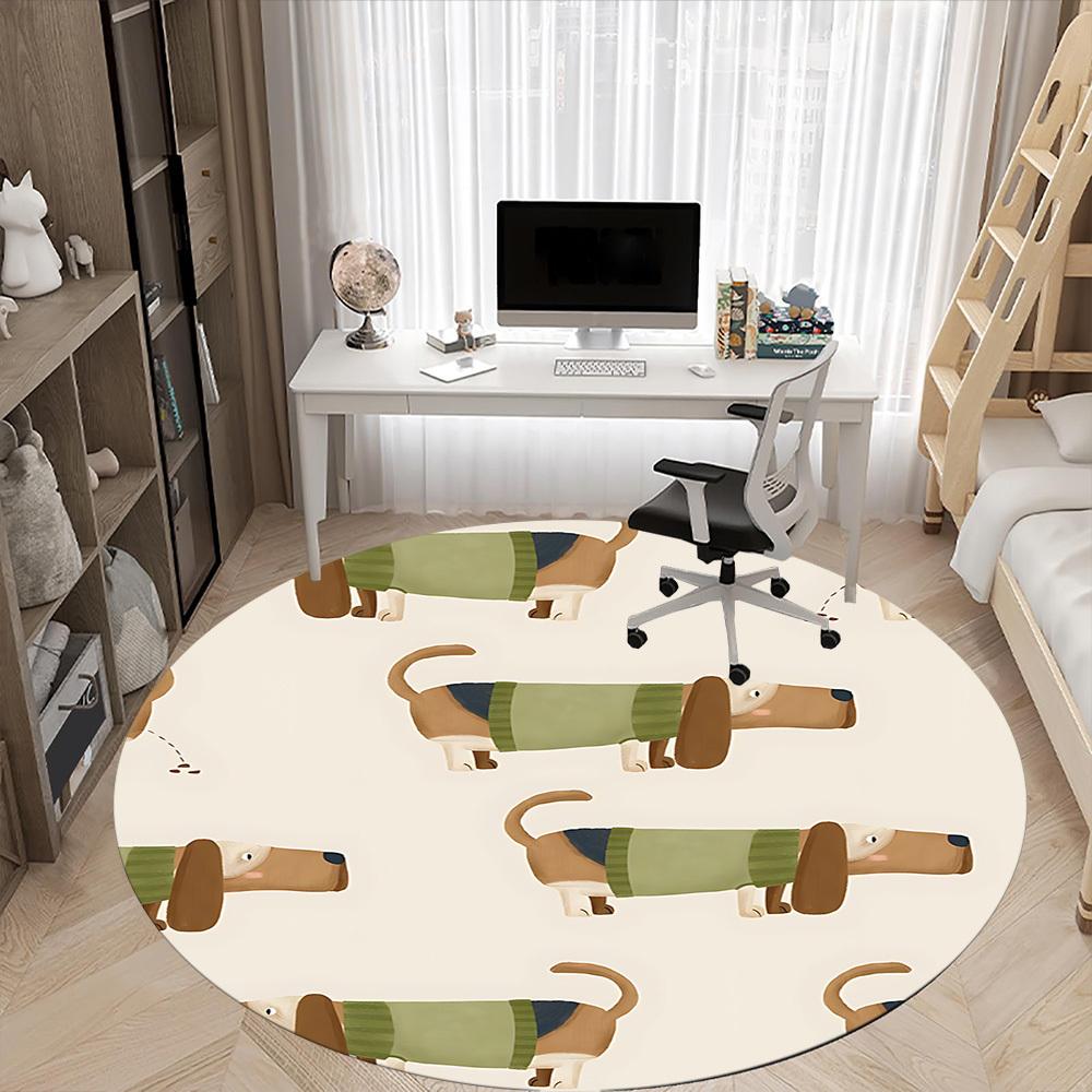 1pc Dachshund Pattern Office Round Rug, Non-slip, Soft and Durable Office Rug for Interior Decoration, Perfect for Office,Decoration yy260204009