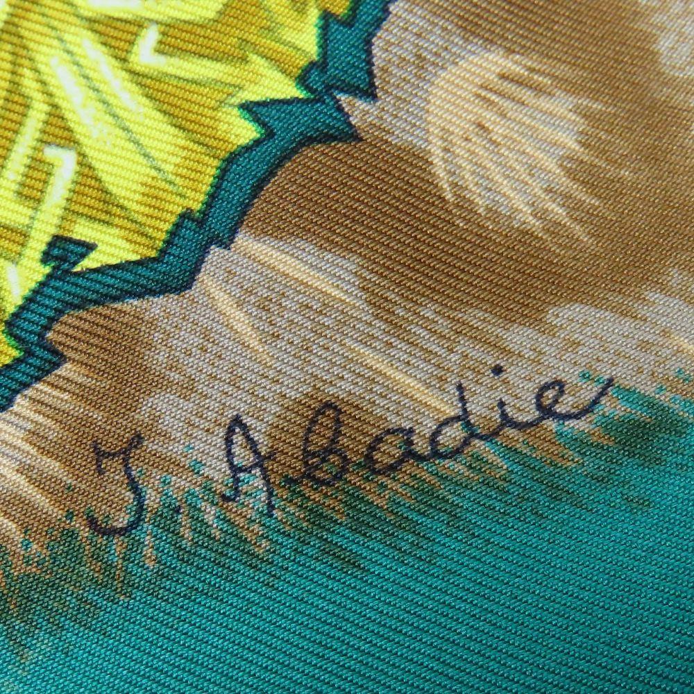 Used HERMES Scarf Calle 90 Silk Green Multicolor CASOUES Et PLUMETS