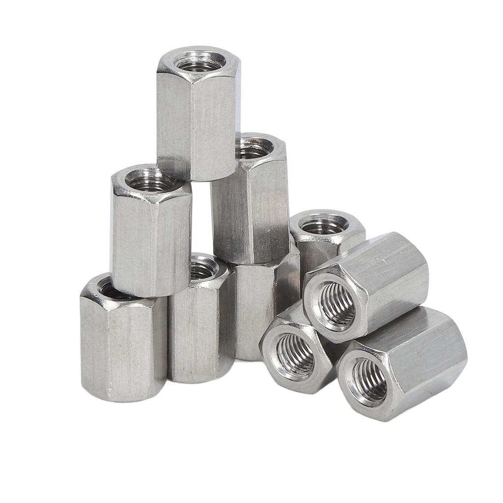 10PCS Hex Coupling Nuts 304 Stainless Steel Long Rod Coarse Hex Connection Nut M10 Thread