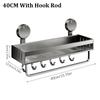 Carbon Steel Suction Cup Bathroom Rack No-punch Wall Mount Shower Storage Shelf 30/40CM Strong Load-bearing Capacity