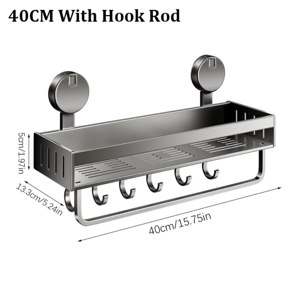 Carbon Steel Suction Cup Bathroom Rack No-punch Wall Mount Shower Storage Shelf 30/40CM Strong Load-bearing Capacity