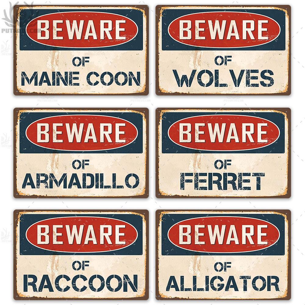 Putuo Decor Beware Vintage Tin Sign Funny Warning Danger Plaque Metal Wall Poster Painting for Room House Shop Bar Man Cave