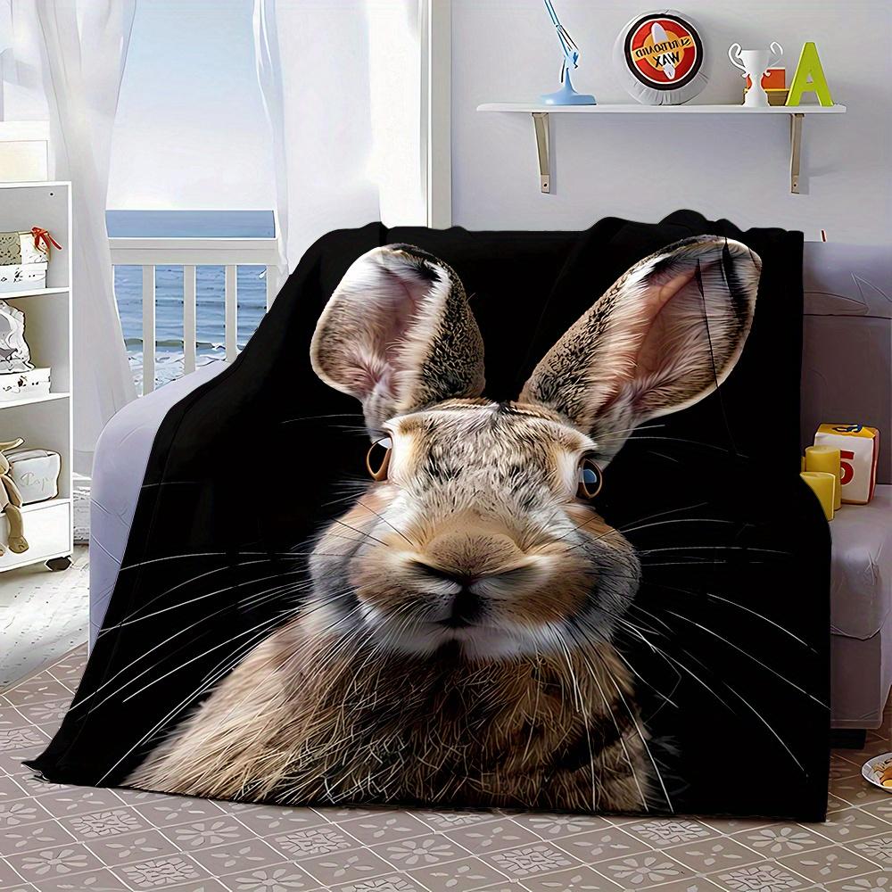 Cozy Flannel Throw Blanket with Cute Rabbit Print - Soft, Reversible, All-Season Nap Blanket for Office, Bed, Sofa, Camping