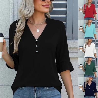 2025 Nuevo Otoño Mujer Color Sólido Moda Casual Camiseta Tops Camisa