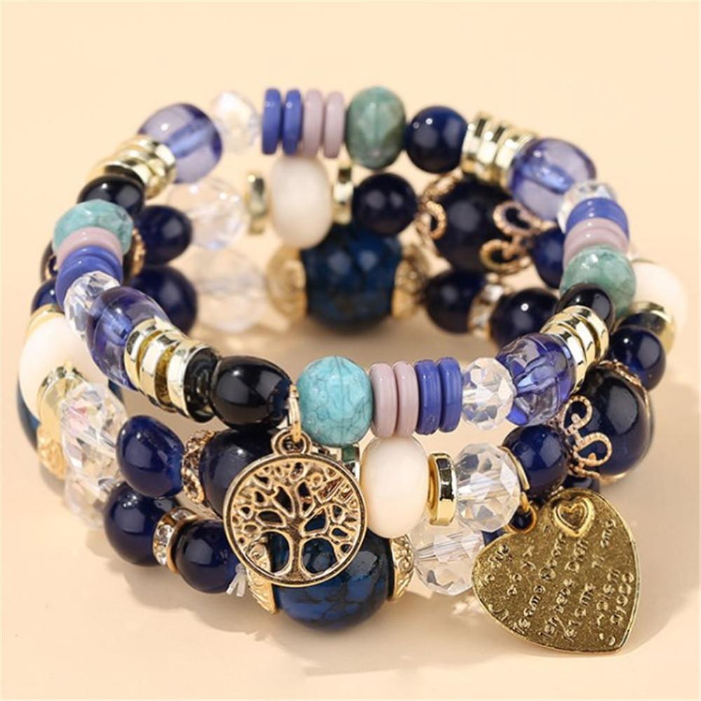 DIEZI Bohemian White Crystal Beads Strand Bracelets For Women Girls Ethnic Tree Of Life Charm Wrap Bracelet Pulseira Feminina
