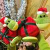 Fun Cartoon Christmas Snake Stuffed Doll Carrying Gift Box Christmas Hat Green Snake Stuffed Toy Holiday Home Decoration