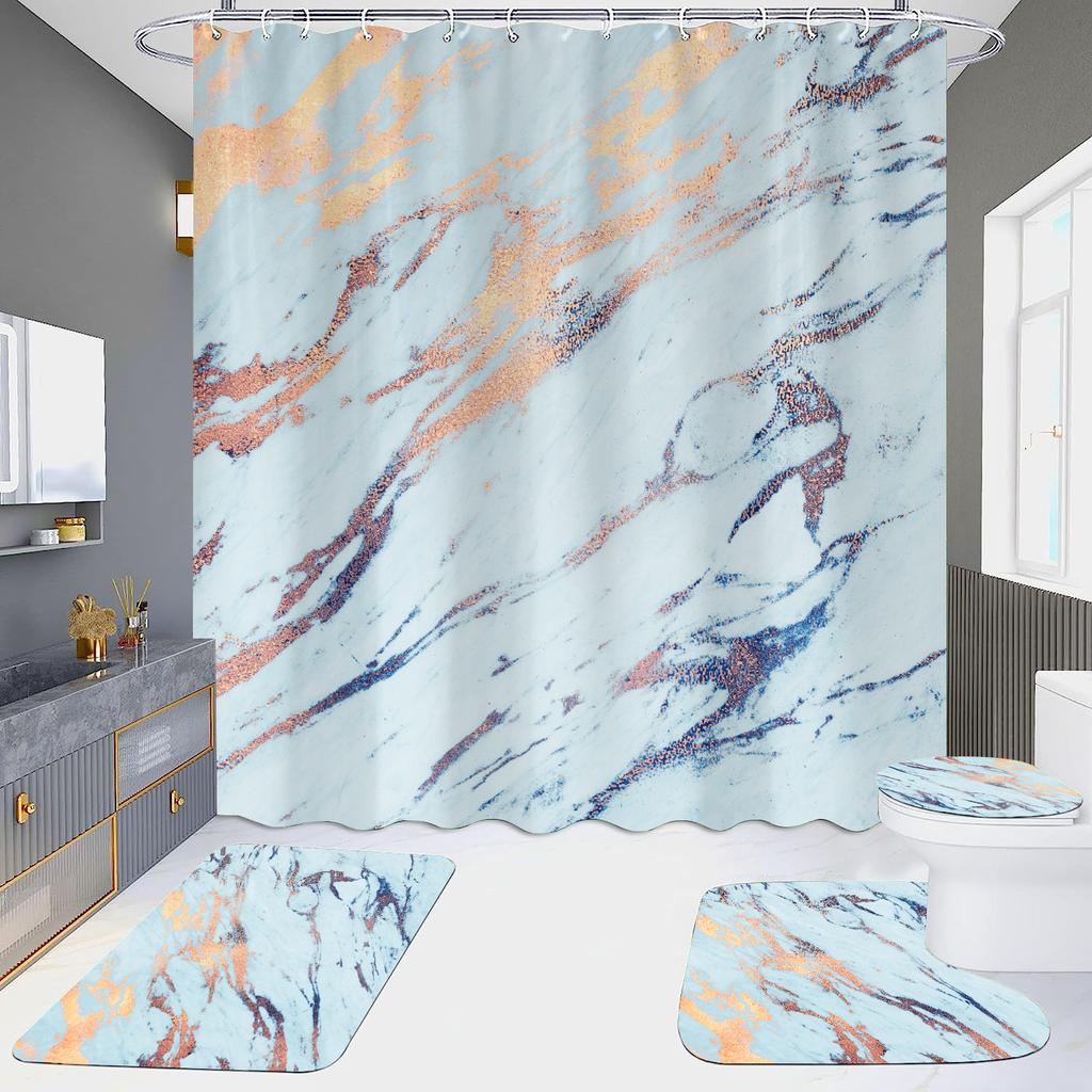 4Pcs Marble Series Shower Curtain Sets for Bathroom Non-Slip Bathroom Rugs Lid Toilet Cover Bath Mat