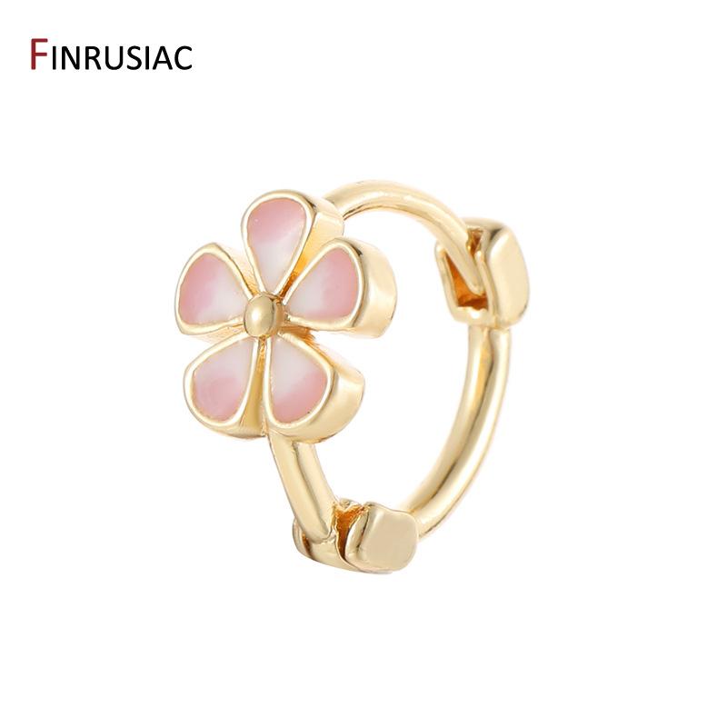 New Fashion 14K Gold Plated Brass Flower Enamel Hoop Earrings for Women Dripping Oil Huggies Earrings Girl Party Jewelry Gift