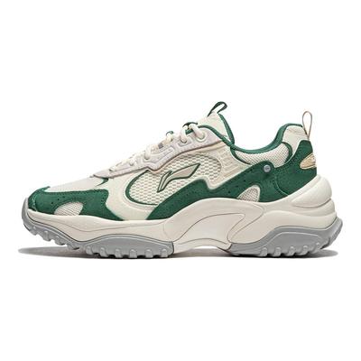 Li Ning Churui Comfortable Versatile Thick Sole Height Increasing Non-Slip Wear-Resistant Low-Top Casual Shoes Women Sneakers White Green AGCU190-1