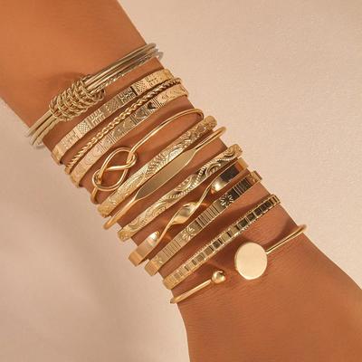 Damen Metallarmband-Set mit geometrischem Muster - 12 Stück, Antike Handwerkskunst, Sommerkollektion.