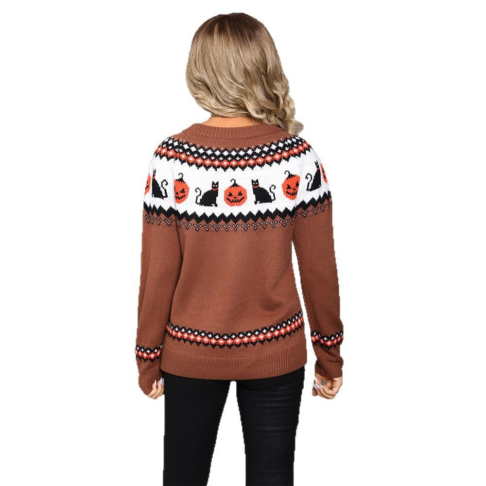 2025 Winter New Product Knitted Sweater Halloween Personality Top for Women Casual Versatile Loose Pullover