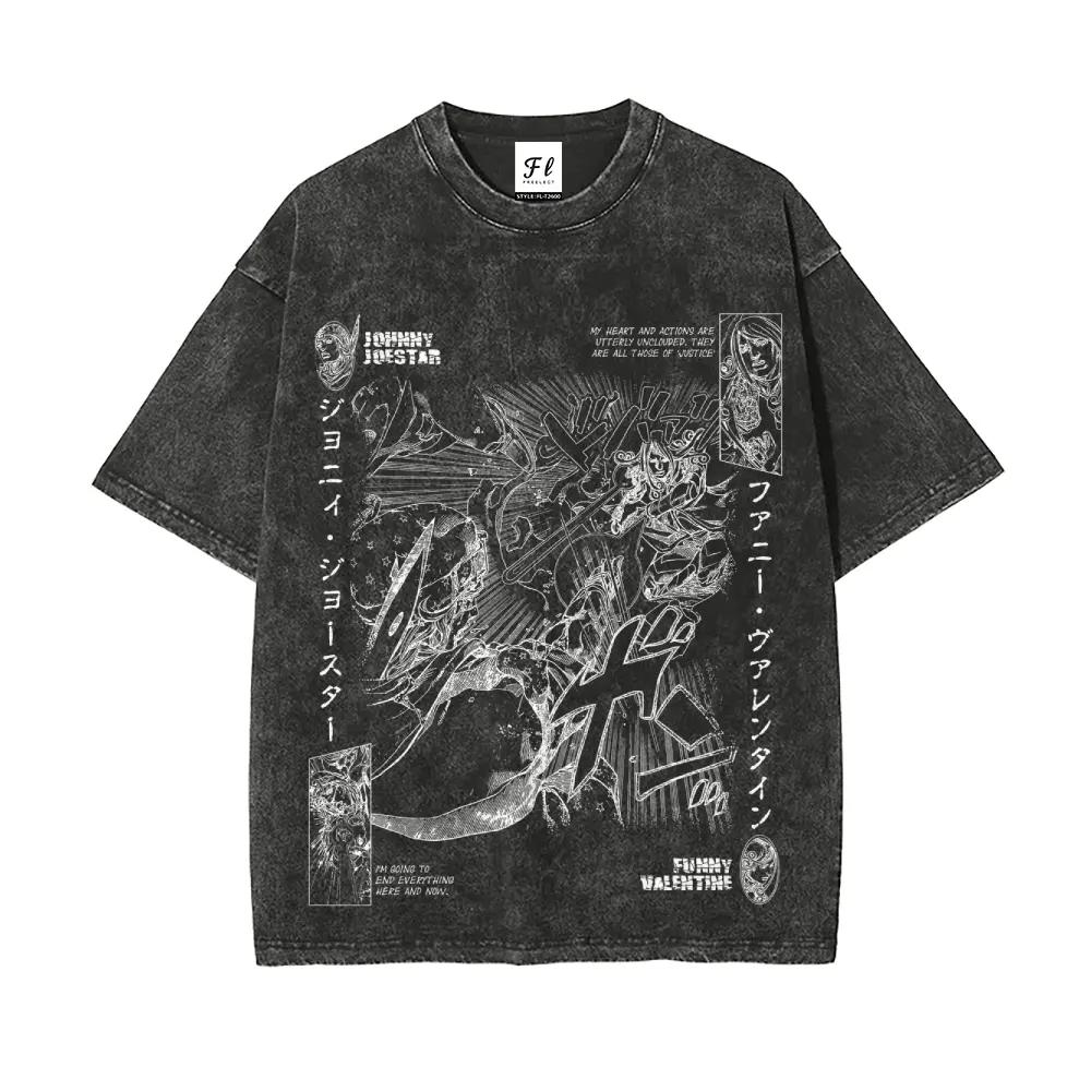 Manga JoJo's Bizarre Adventure T Shirt Gothic Y2k Washed T-shirt Summer High Quality Pure Cotton Tees Tops Men Unisex Clothing