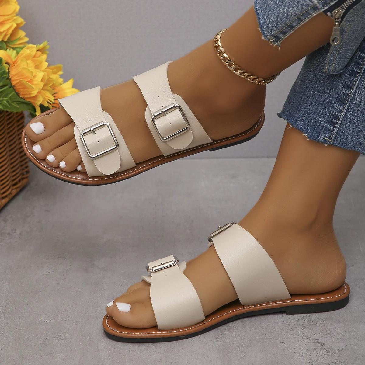 Новые женские летние трендовые повседневные туфли на плоской подошве с пряжкой — фото 12