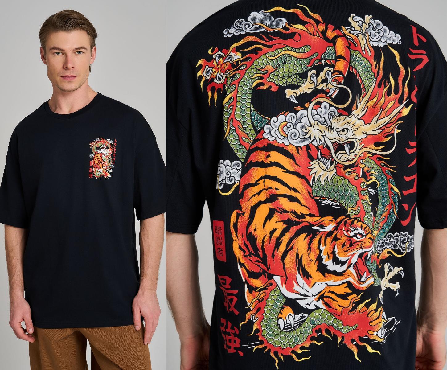 

Мужская футболка с принтом тигра и дракона, короткий рукав, оверсайз, Y2k, модная, повседневная, уличная одежда, Харадзюку, женская, мужская одежда 4XL