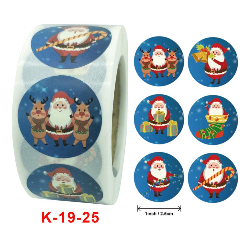 

500pcs/roll 1-inch/25mm Christmas Self-adhesive Stickers Holiday Gift Sealing Label Decoration K-19